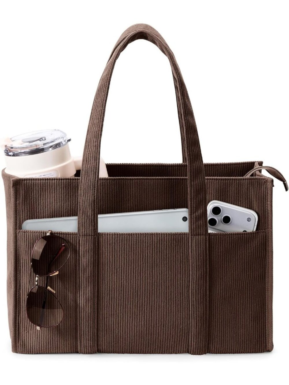 Casual Corduroy Tote Bag with Cup Holder | Large Hobo Bag for Everyday Use